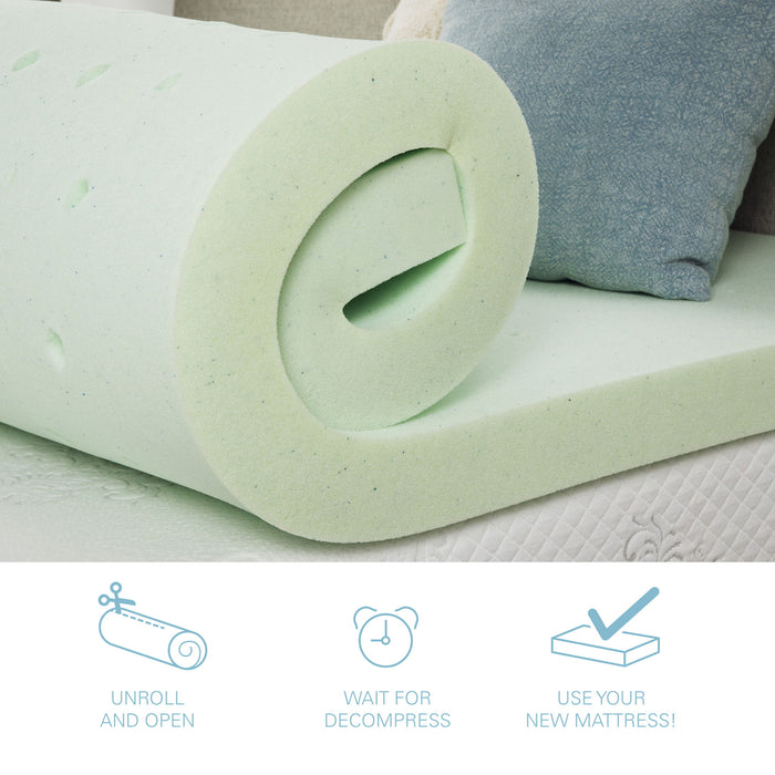 Remedy Sleep - 2" Short Queen Cool Gel Memory Foam Mattress Topper - Green