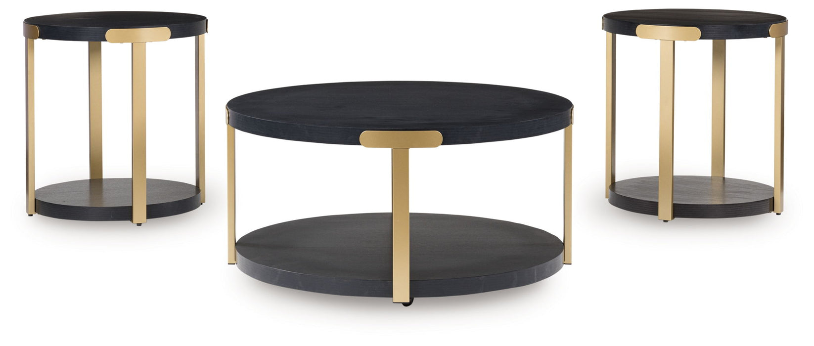Shylore - Occasional Table Set (Set of 3) - Black / Brass Finish