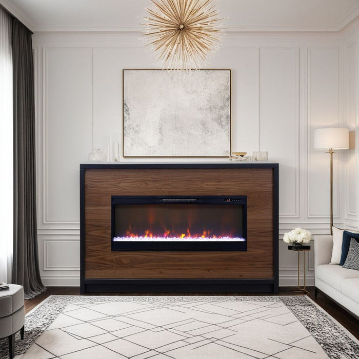 Aria - 62" Fireplace Mantel - Black / Walnut