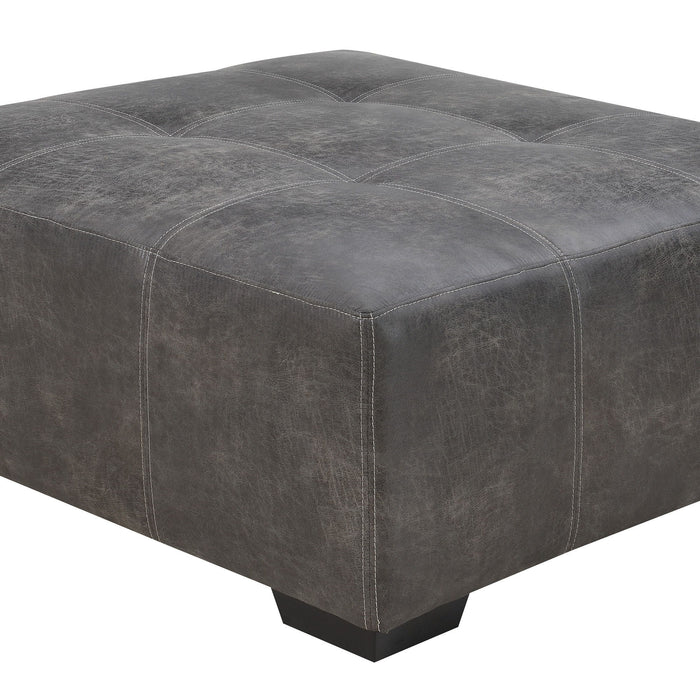Berlin - Large Ottoman - Gray Herringbone & Sanded Microfiber