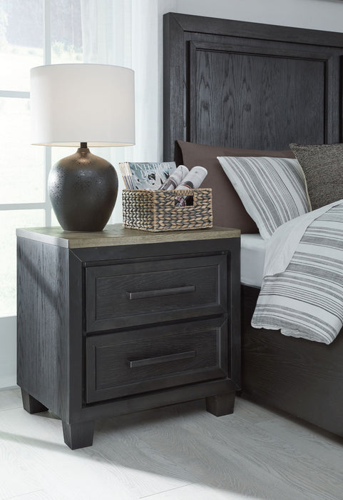 Foyland - Two Drawer Night Stand - Black / Brown