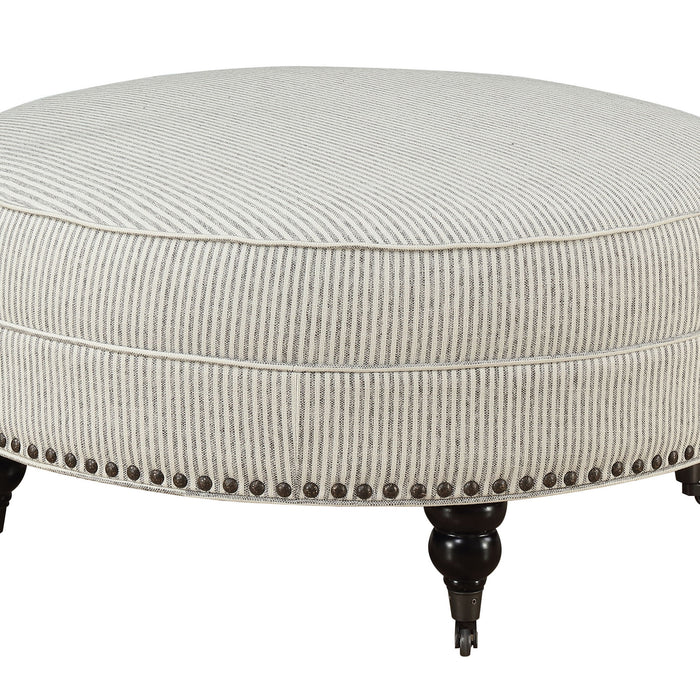 Willow Creek - Round Ottoman - Pebble Gray Stripe
