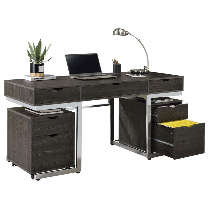 Noorvik - 3-Piece Writing Desk Set - Dark Oak and Chrome