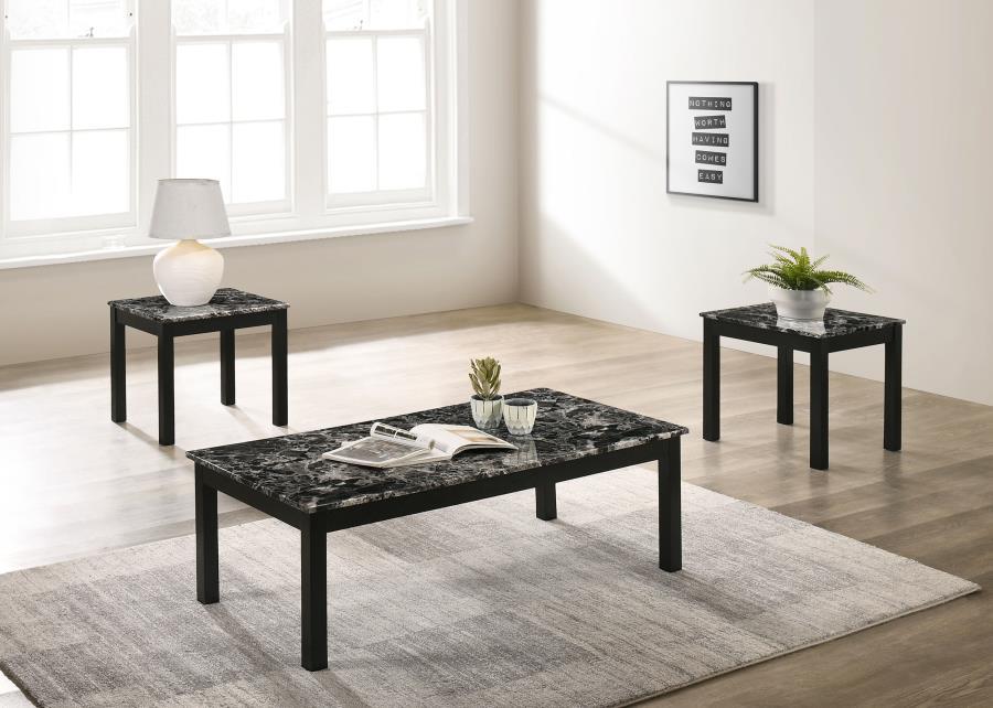 Darius - Faux Marble Rectangle 3-piece Occasional Table Set - Black